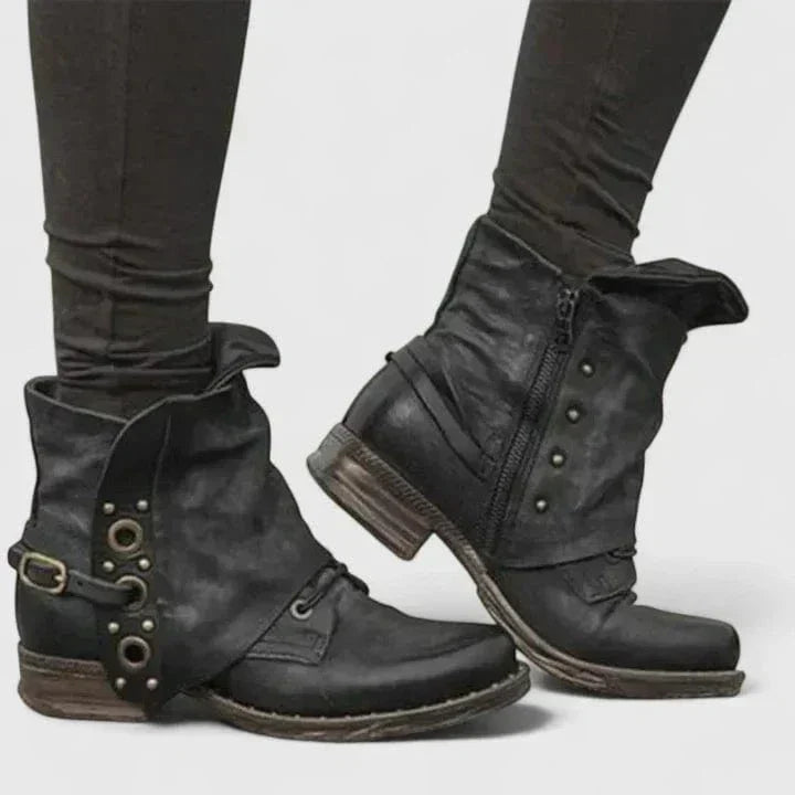 WILLA - BOTINES DE PIEL ENVEJECIDA CON HEBILLAS