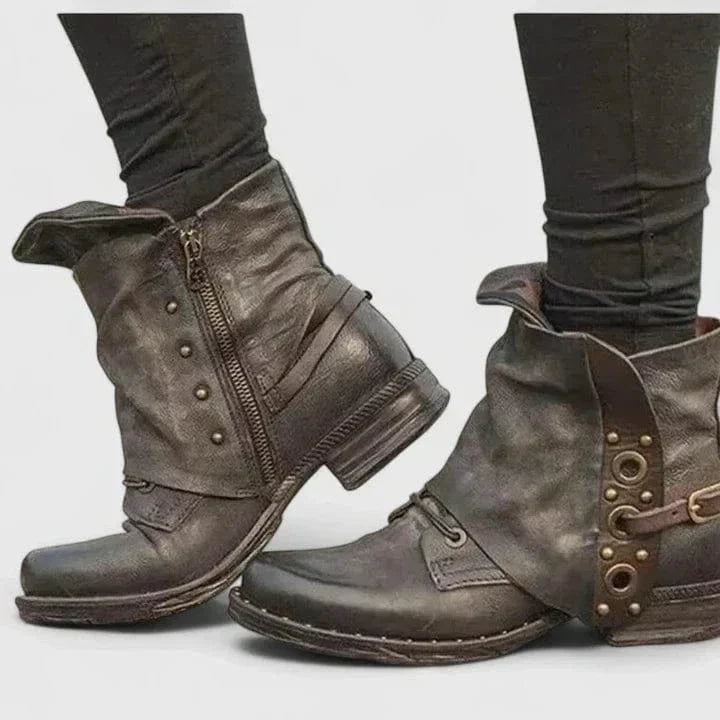 WILLA - BOTINES DE PIEL ENVEJECIDA CON HEBILLAS