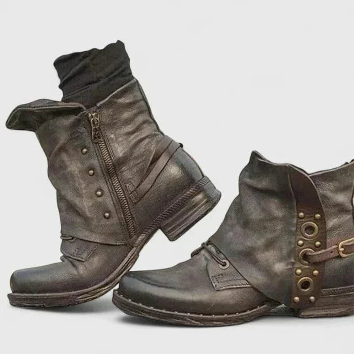 WILLA - BOTINES DE PIEL ENVEJECIDA CON HEBILLAS