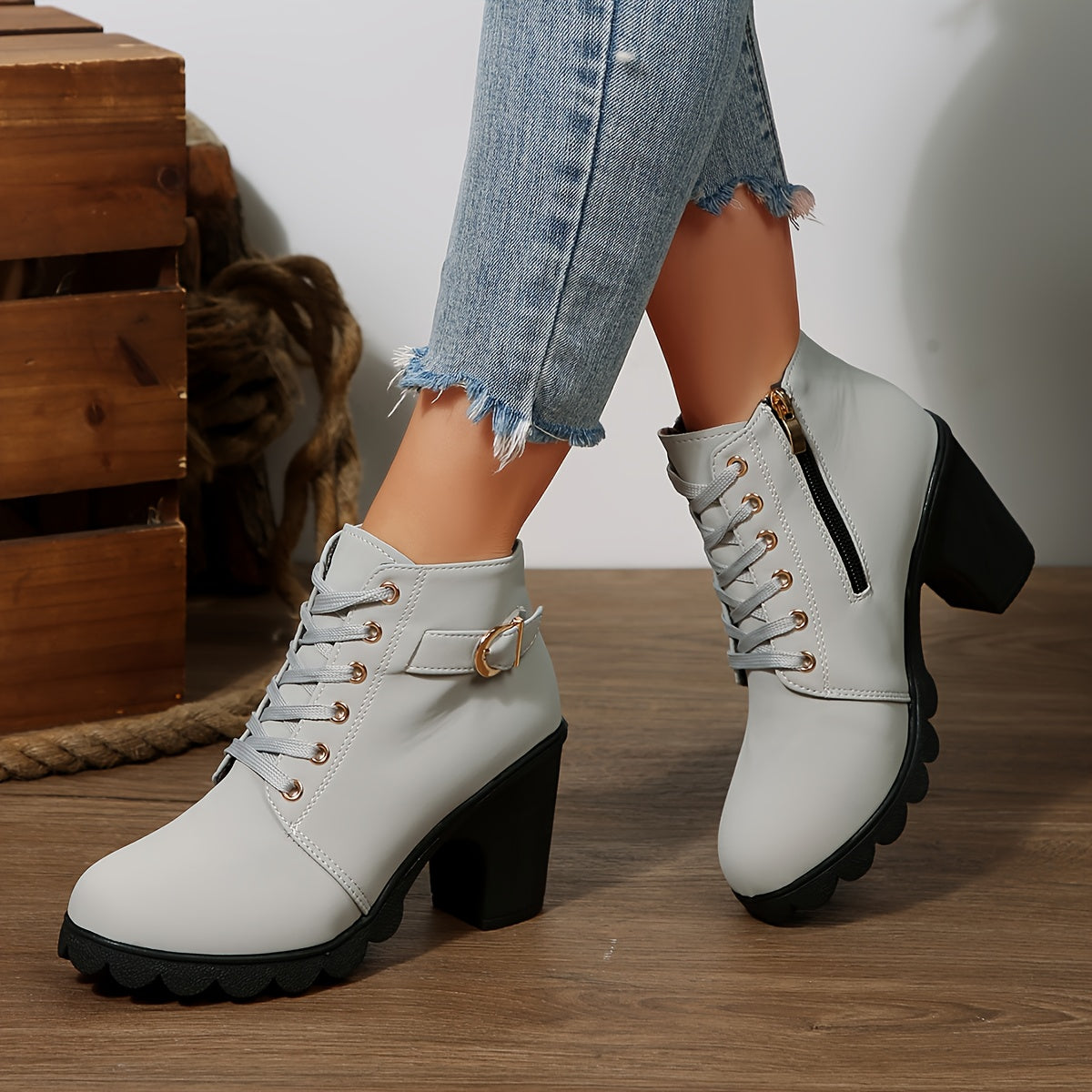 TAMSIN - BOTINES CON CORDONES EN GRIS CLARO