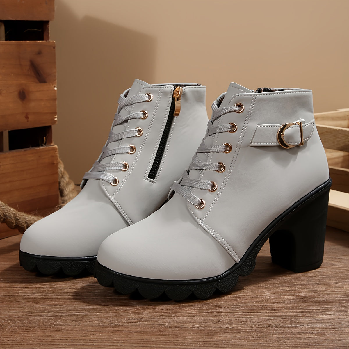 TAMSIN - BOTINES CON CORDONES EN GRIS CLARO