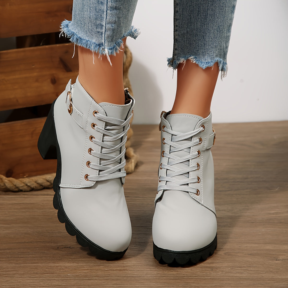 TAMSIN - BOTINES CON CORDONES EN GRIS CLARO