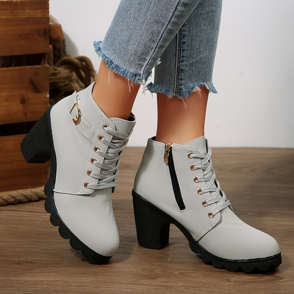 TAMSIN - BOTINES CON CORDONES EN GRIS CLARO