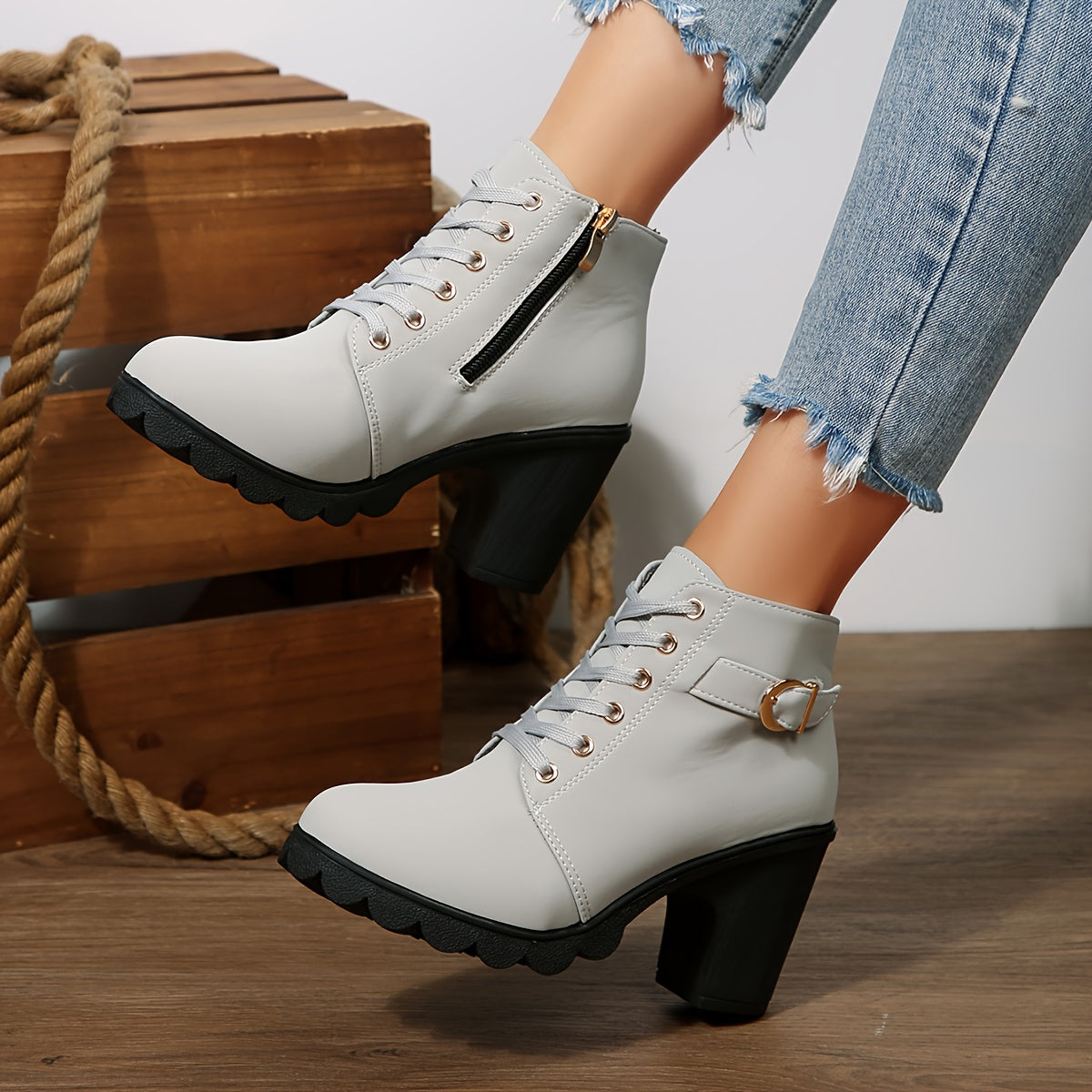 TAMSIN - BOTINES CON CORDONES EN GRIS CLARO