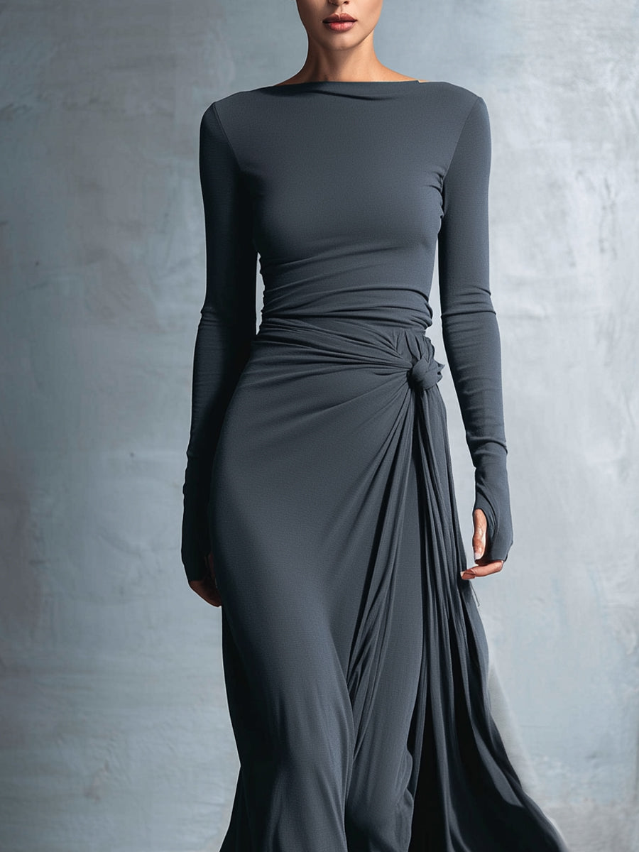 ISAURE - VESTIDO LARGO CON LAZO LATERAL