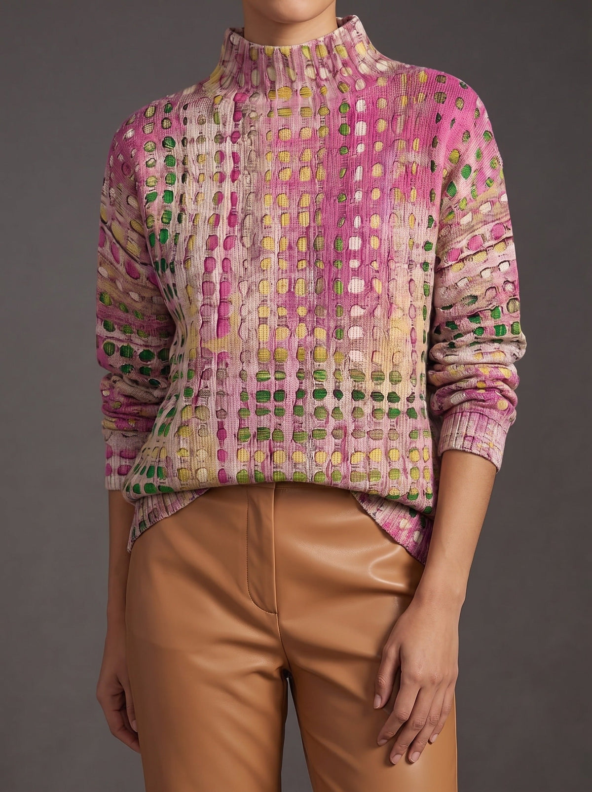 CALYX - JERSEY DE CUELLO ALTO CON LUNARES ORQUÍDEA