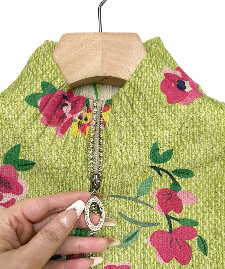 CONSTANCE - CÁRDIGAN FLORAL ROSA Y LIMA CON CREMALLERA