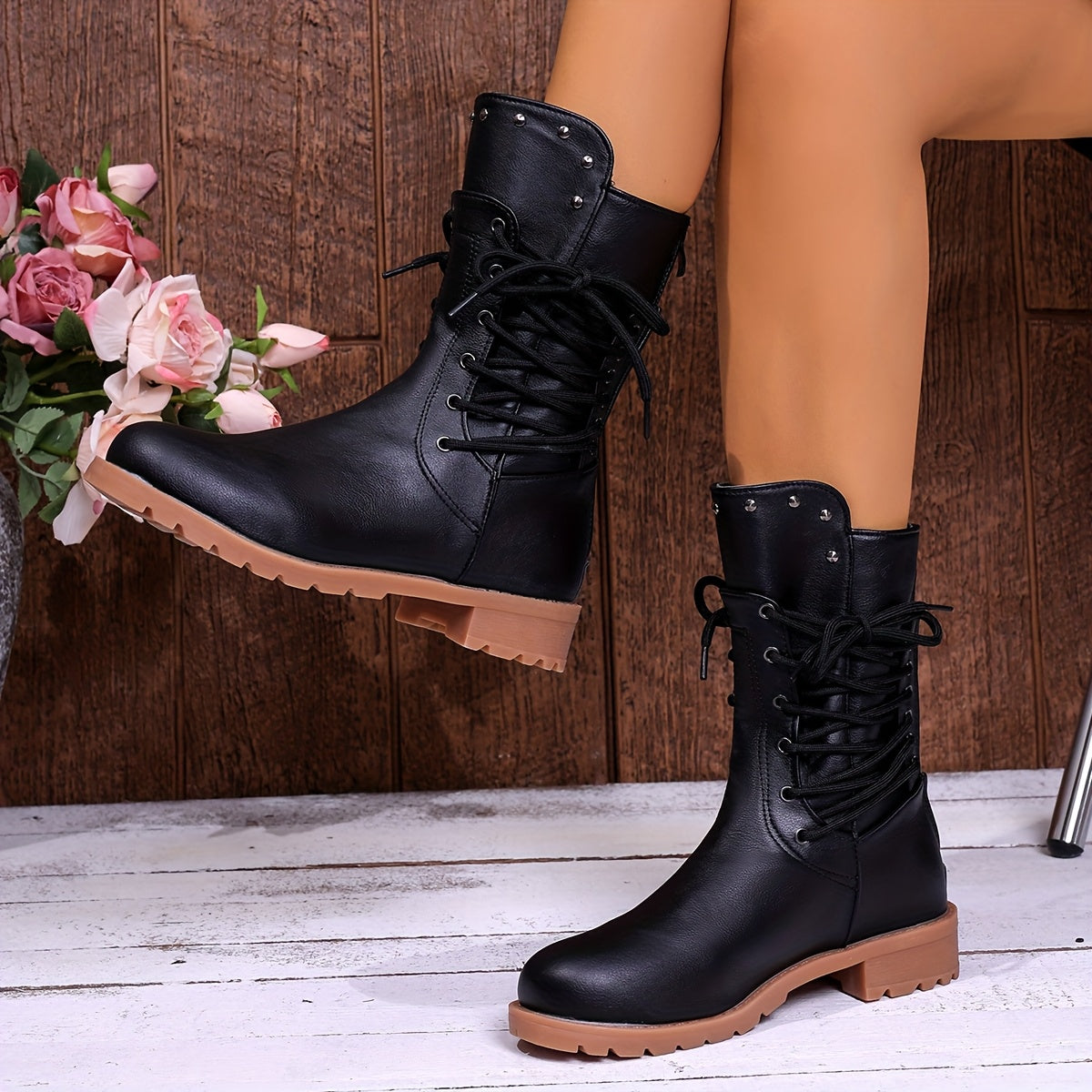 DARLA - BOTINES DE ESTILO MILITAR CON CORDONES