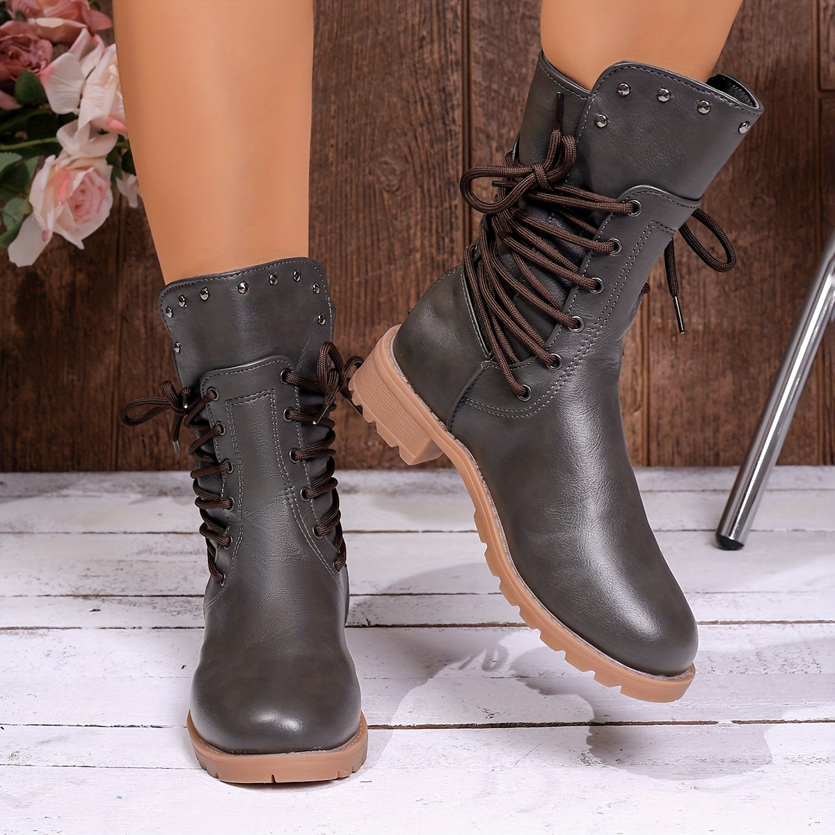 DARLA - BOTINES DE ESTILO MILITAR CON CORDONES