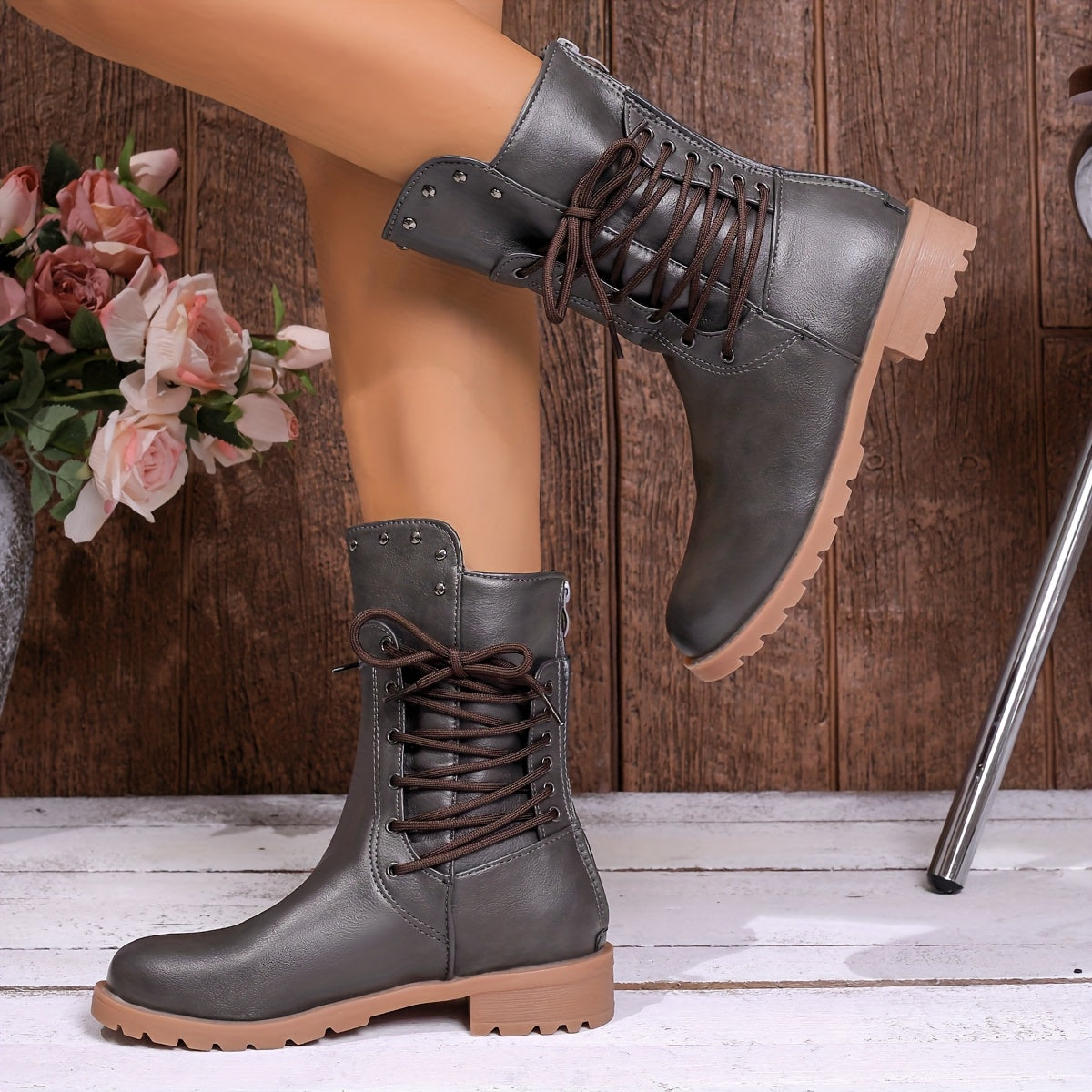 DARLA - BOTINES DE ESTILO MILITAR CON CORDONES
