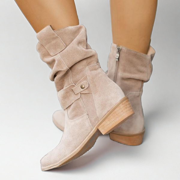 DELARA - BOTINES FRUNCIDOS DE TACÓN ANCHO