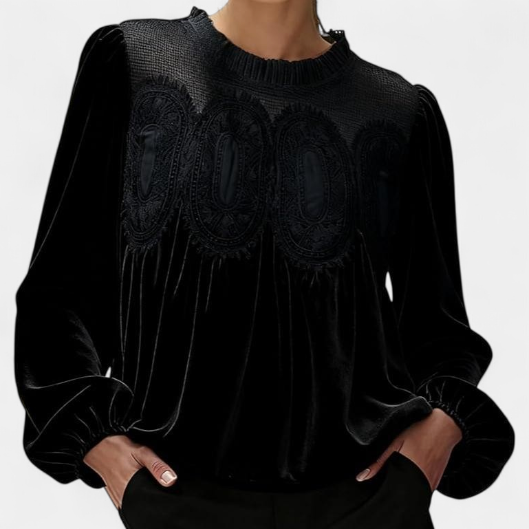 ISABELLA - BLUSA ACAMPANADA DE ENCAJE CON RIBETE DE TERCIOPELO