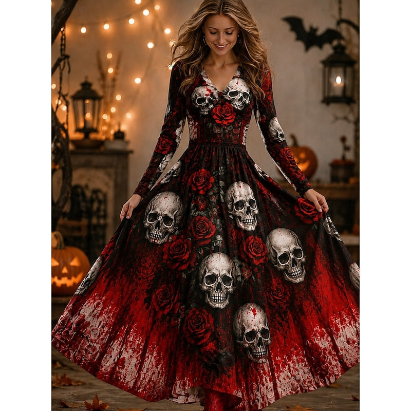 OCTAVIA - VESTIDO LARGO CON ESTAMPADO DE ESQUELETOS