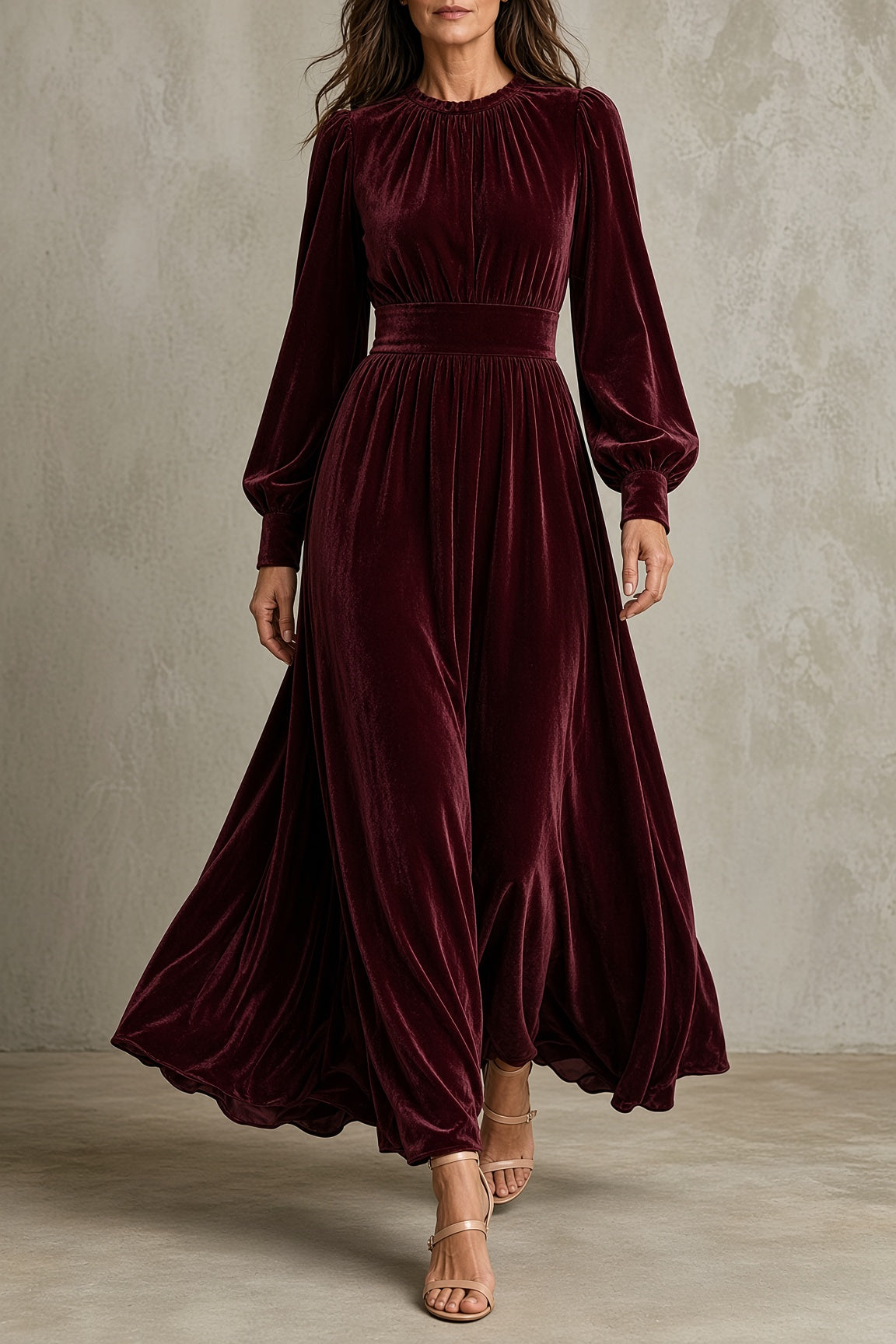ELEONORA - VESTIDO LARGO DE TERCIOPELO FRUNCIDO