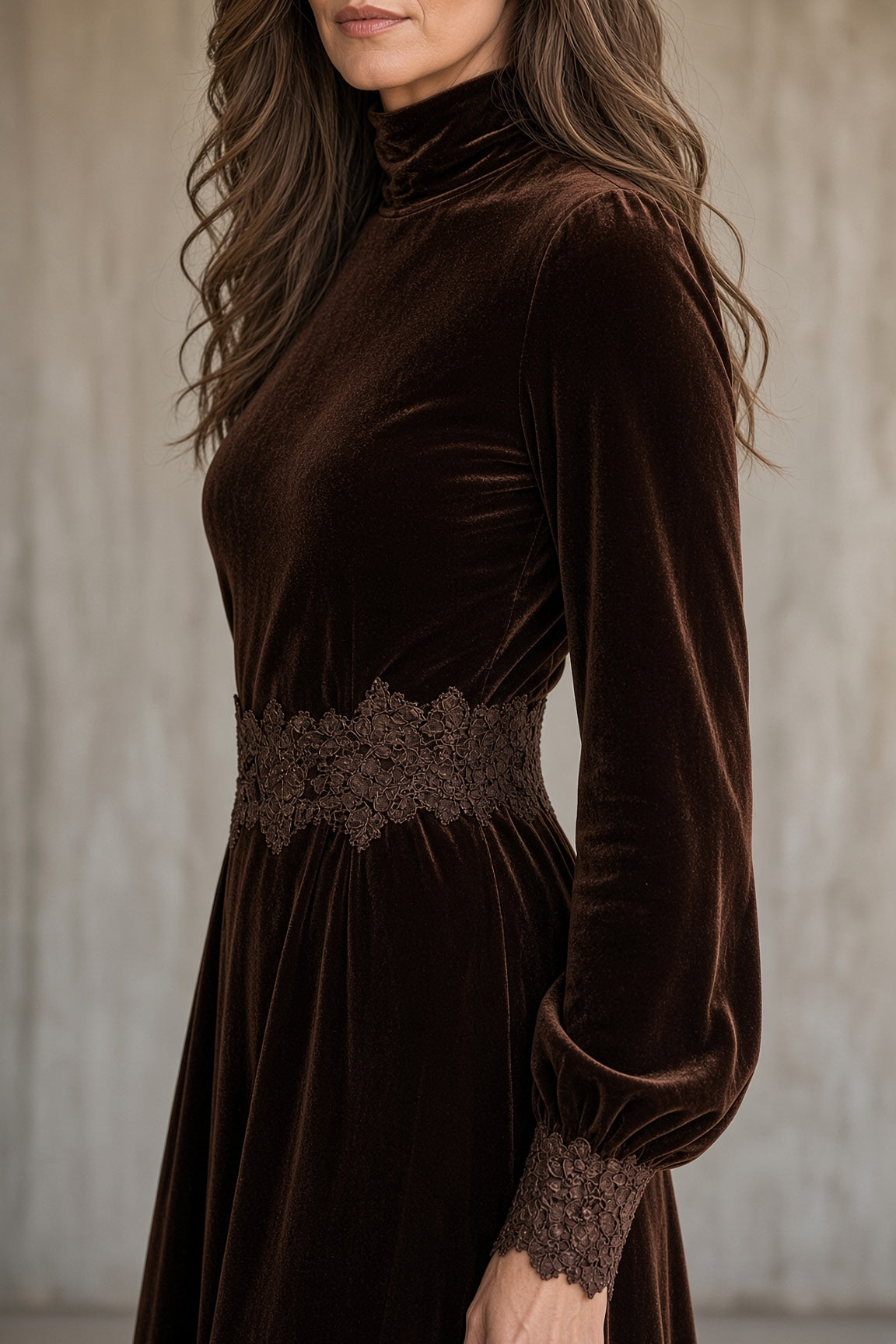 MONICA - VESTIDO LARGO DE TERCIOPELO CON ENCAJE