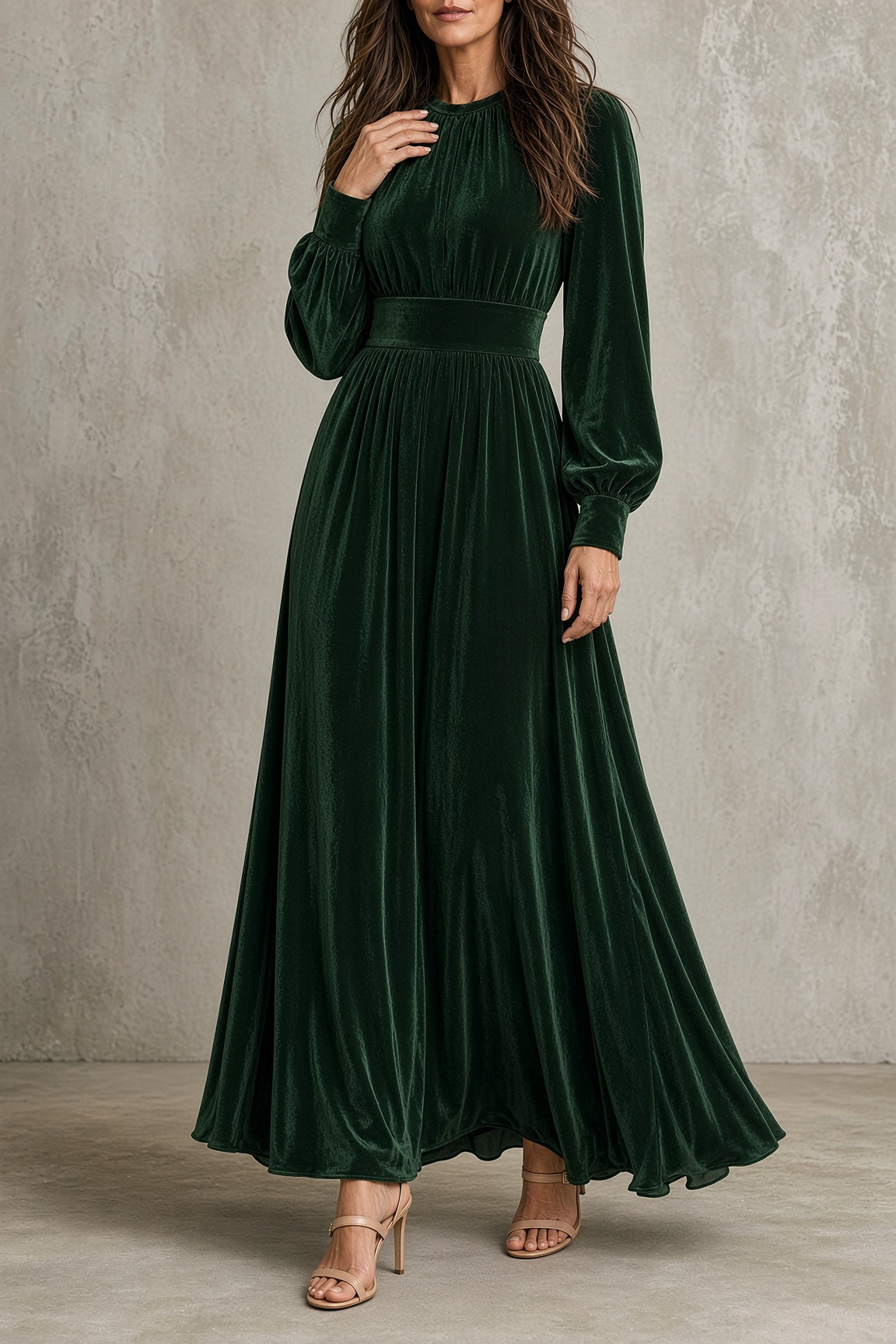 ELEONORA - VESTIDO LARGO DE TERCIOPELO FRUNCIDO