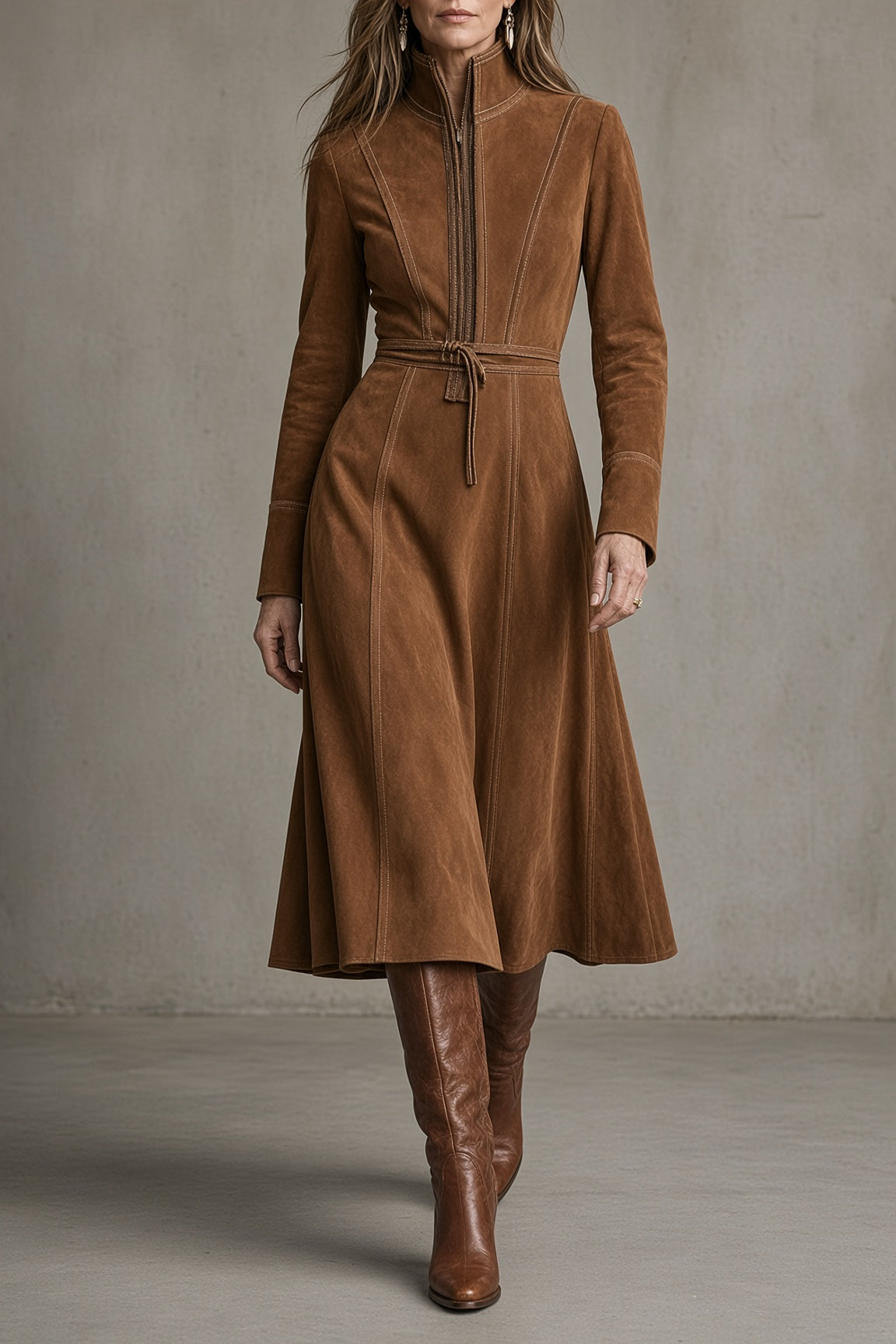 TARA - VESTIDO MIDI VINTAGE CON CINTURÓN
