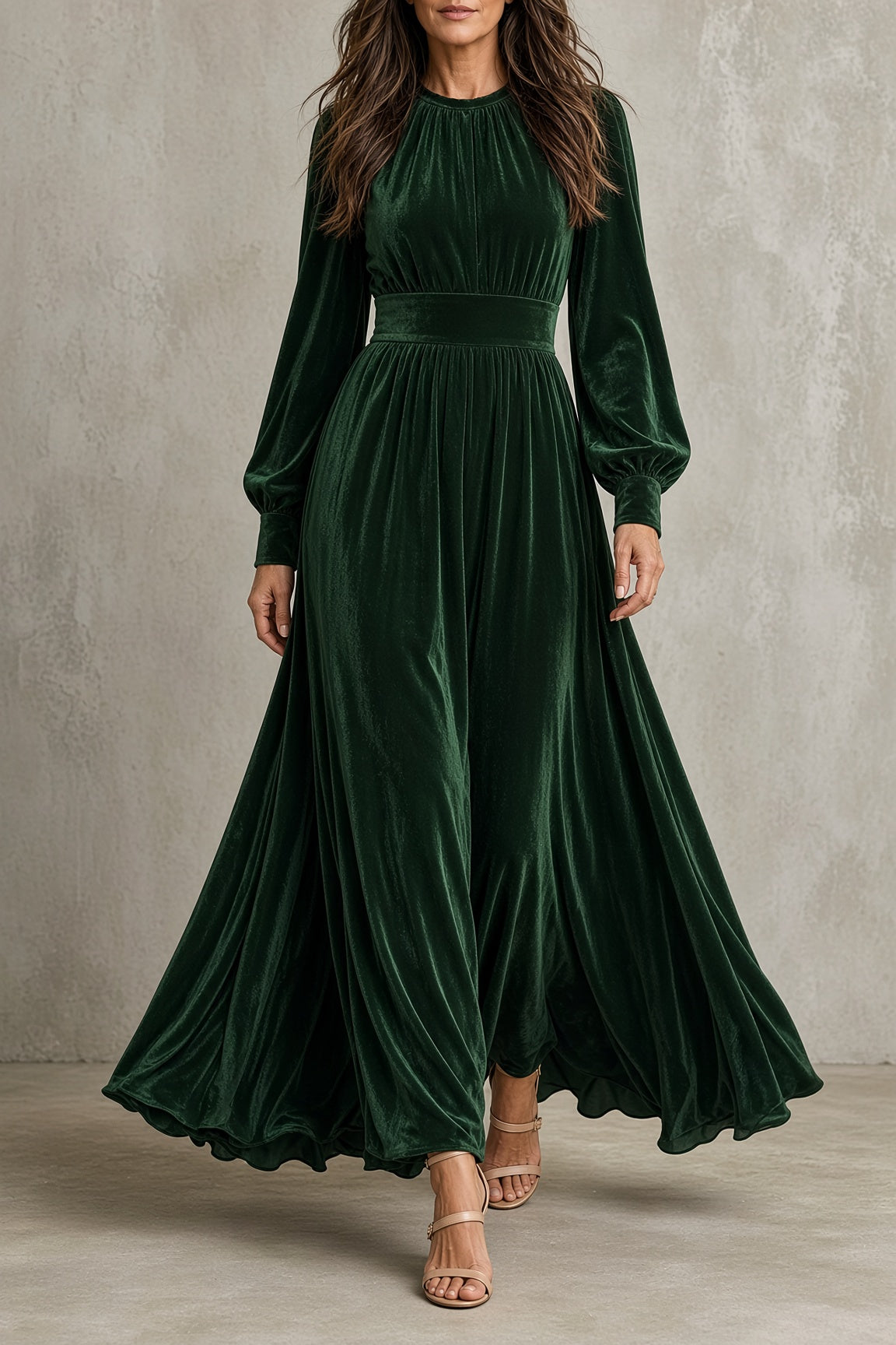 ELEONORA - VESTIDO LARGO DE TERCIOPELO FRUNCIDO