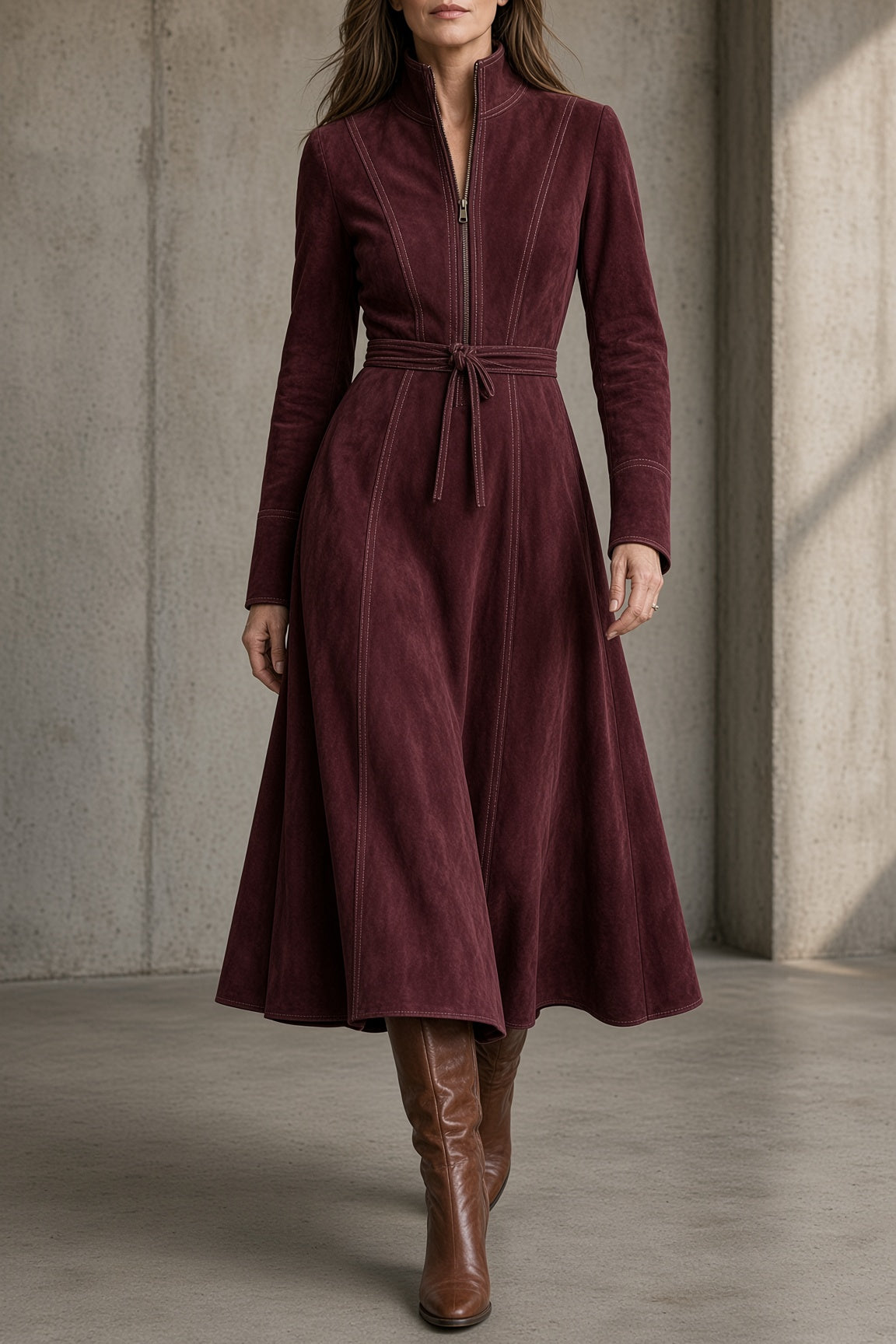 TARA - VESTIDO MIDI VINTAGE CON CINTURÓN