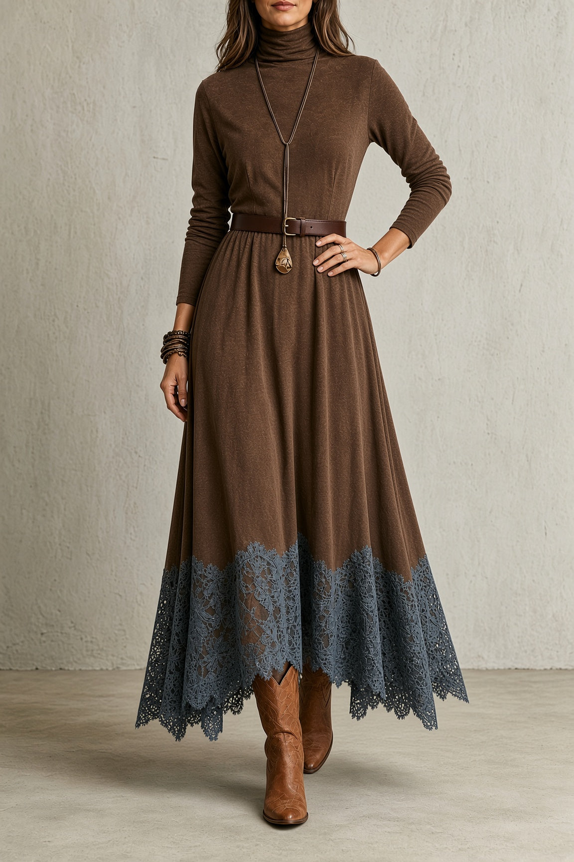 NADINE - VESTIDO VINTAGE DE CUELLO ALTO CON ENCAJE
