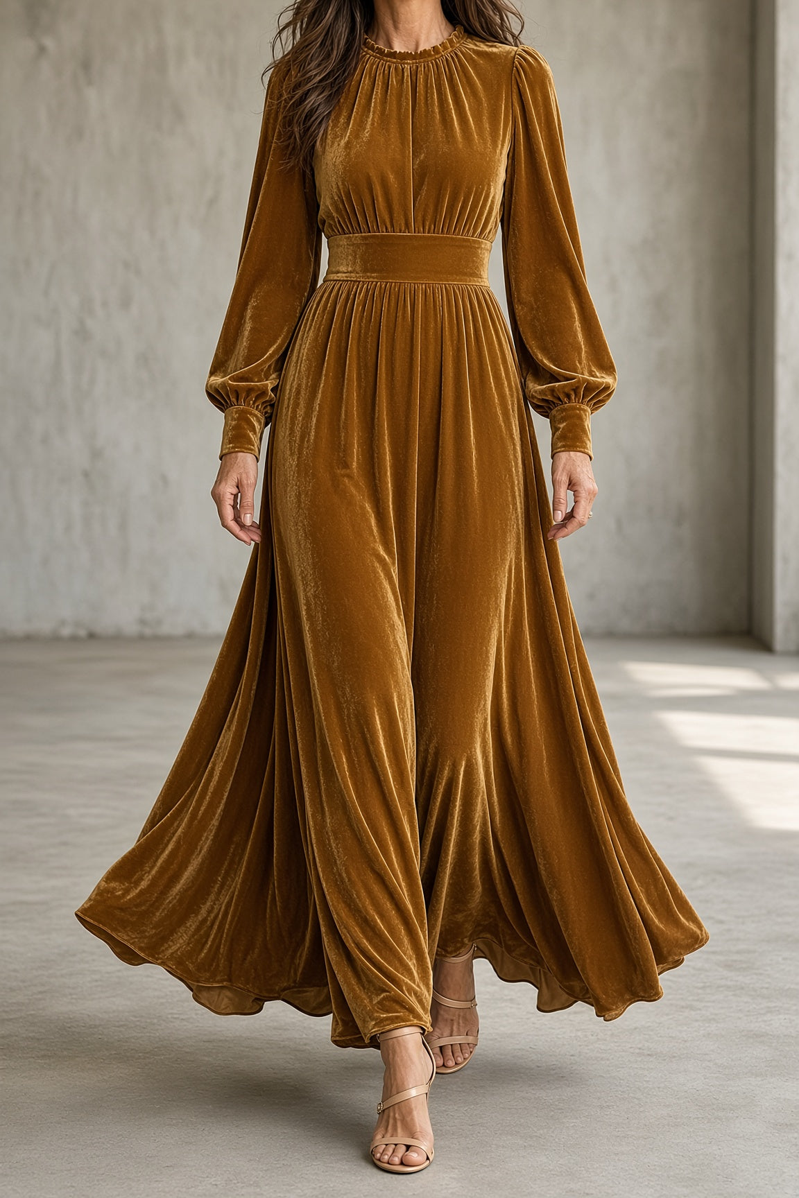 ELEONORA - VESTIDO LARGO DE TERCIOPELO FRUNCIDO