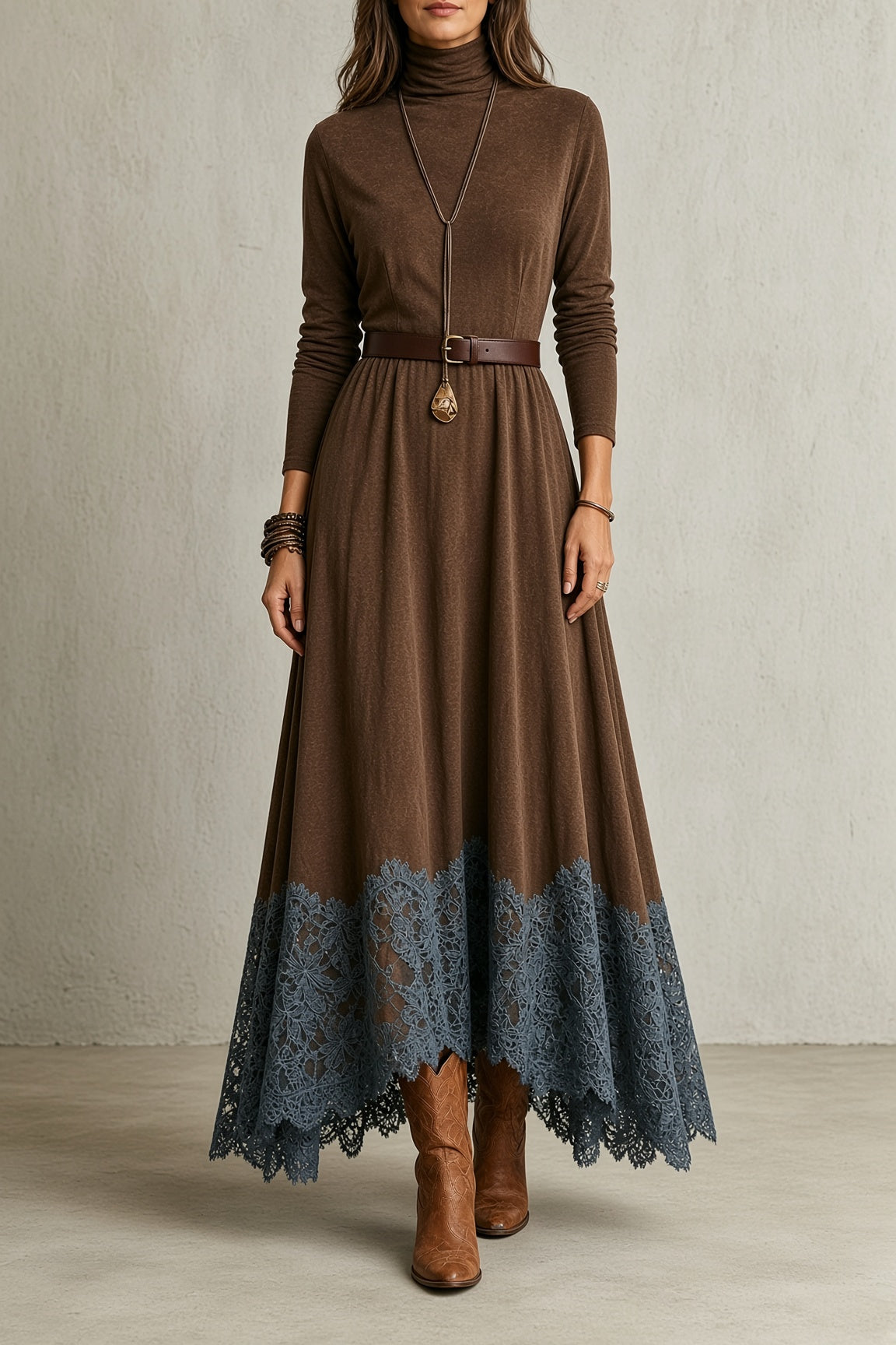 NADINE - VESTIDO VINTAGE DE CUELLO ALTO CON ENCAJE