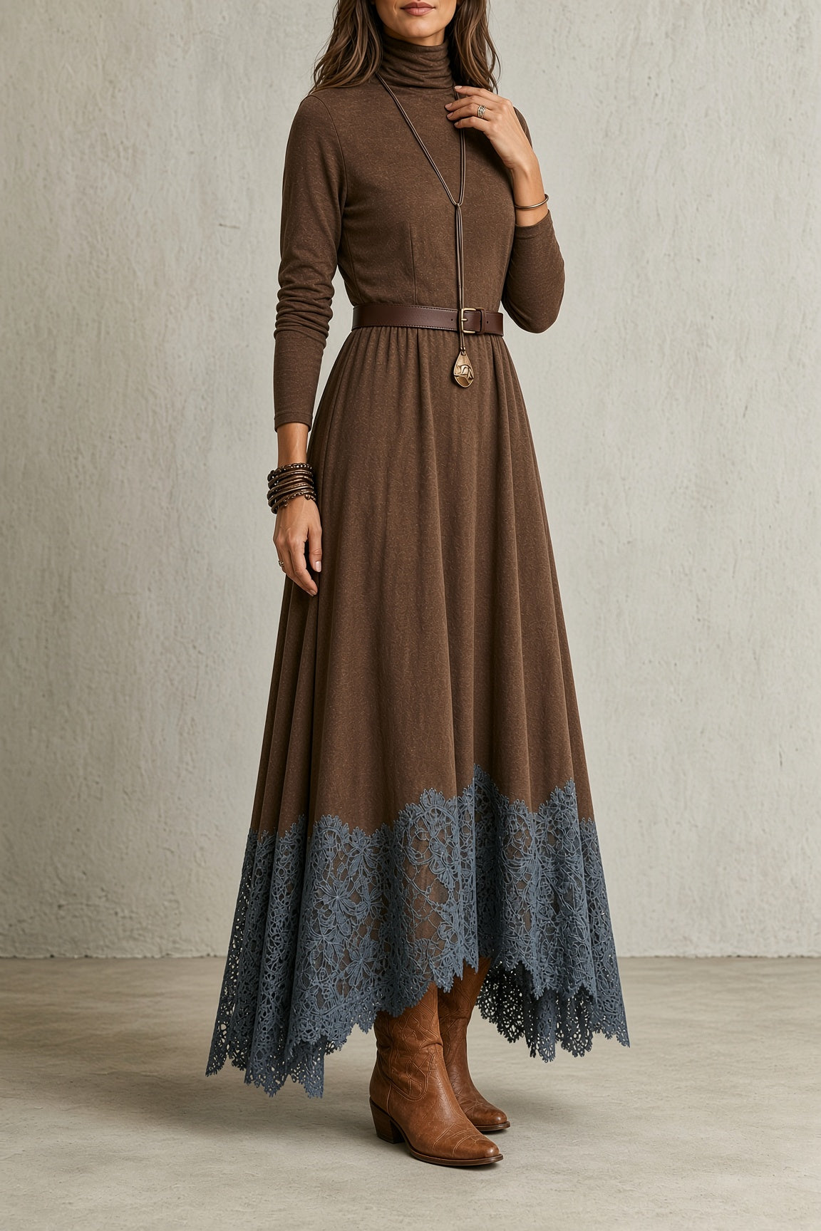 NADINE - VESTIDO VINTAGE DE CUELLO ALTO CON ENCAJE