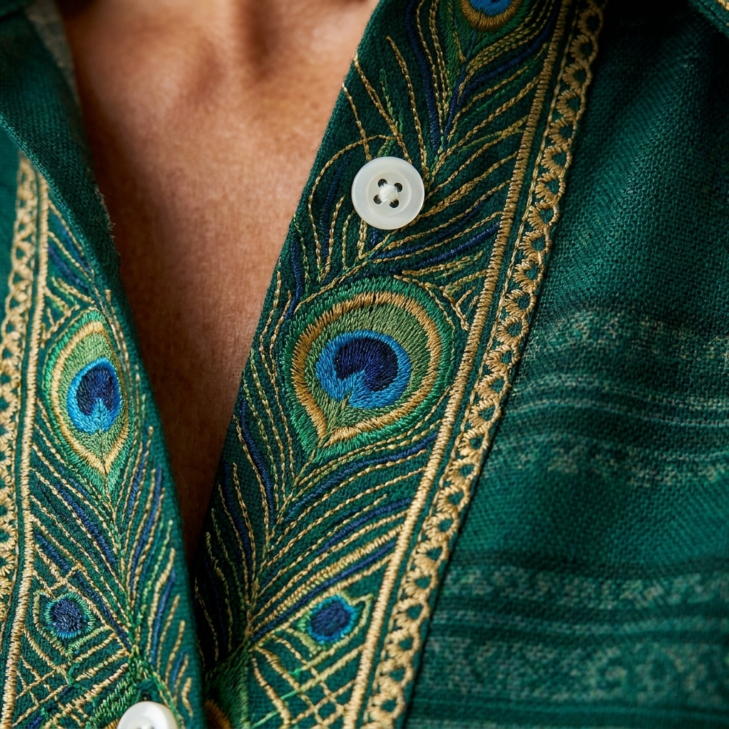ESMERALDA - BLUSA CON ESTAMPADO DE PLUMAS DE PAVO REAL