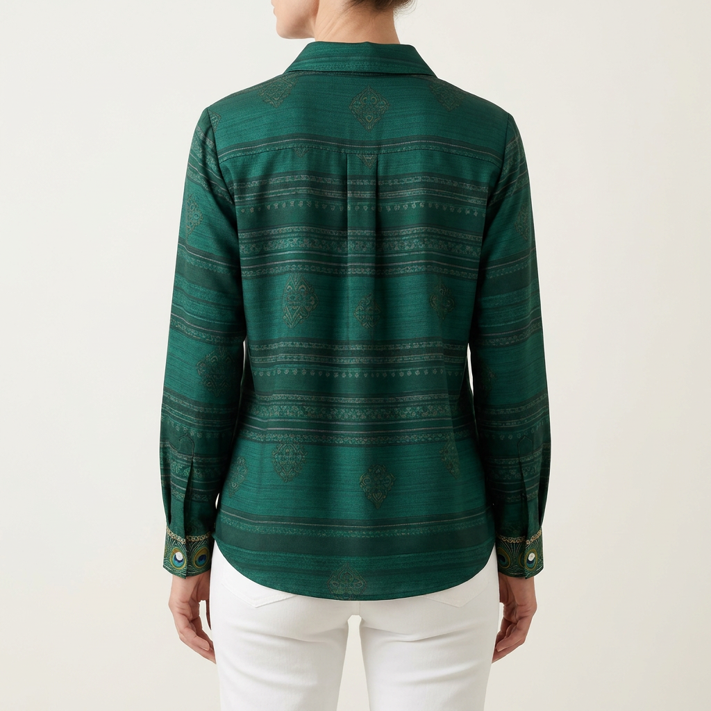 ESMERALDA - BLUSA CON ESTAMPADO DE PLUMAS DE PAVO REAL