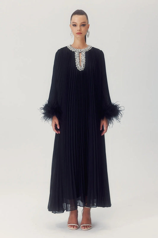 PAULETA - VESTIDO CON PLUMAS DIAMANTE