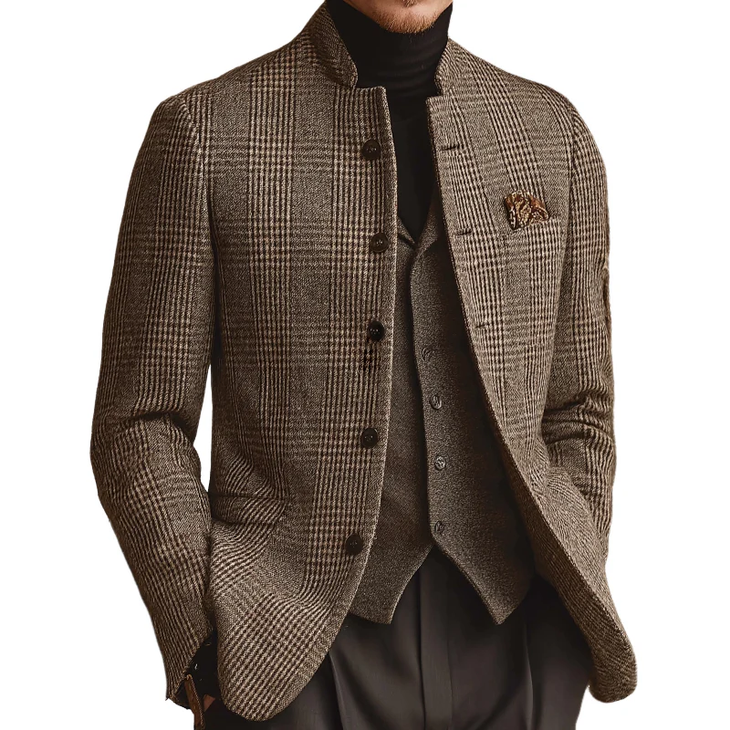 RICHMOND - CHAQUETA RETRO INFORMAL DE TWEED A CUADROS CON CUELLO ALTO