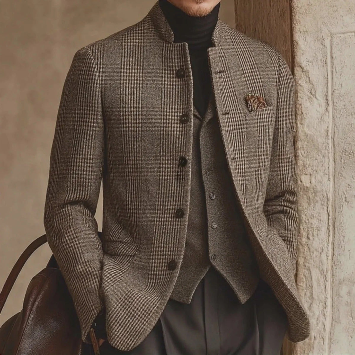 RICHMOND - CHAQUETA RETRO INFORMAL DE TWEED A CUADROS CON CUELLO ALTO