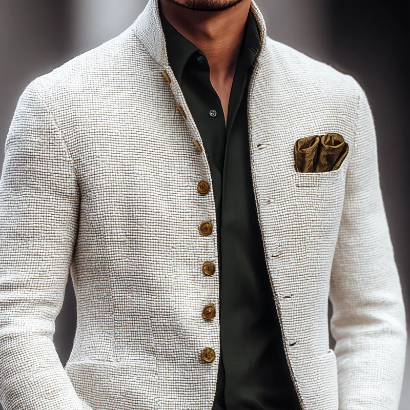 MILANO - CHAQUETA INFORMAL DE TWEED LISO CON CUELLO ALTO