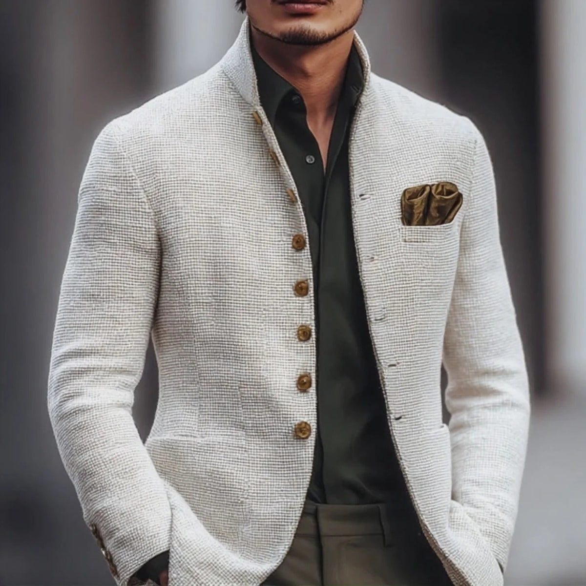 MILANO - CHAQUETA INFORMAL DE TWEED LISO CON CUELLO ALTO
