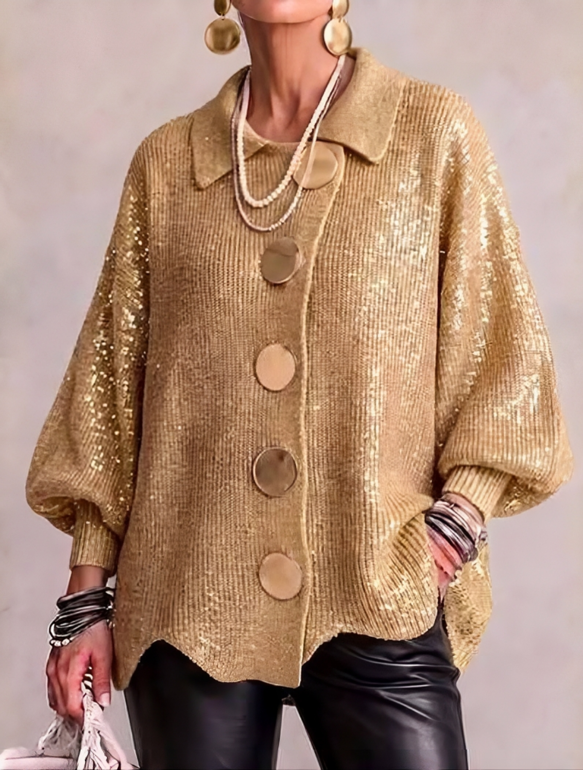ODETTE - CÁRDIGAN OVERSIZE CON BOTONES DORADOS