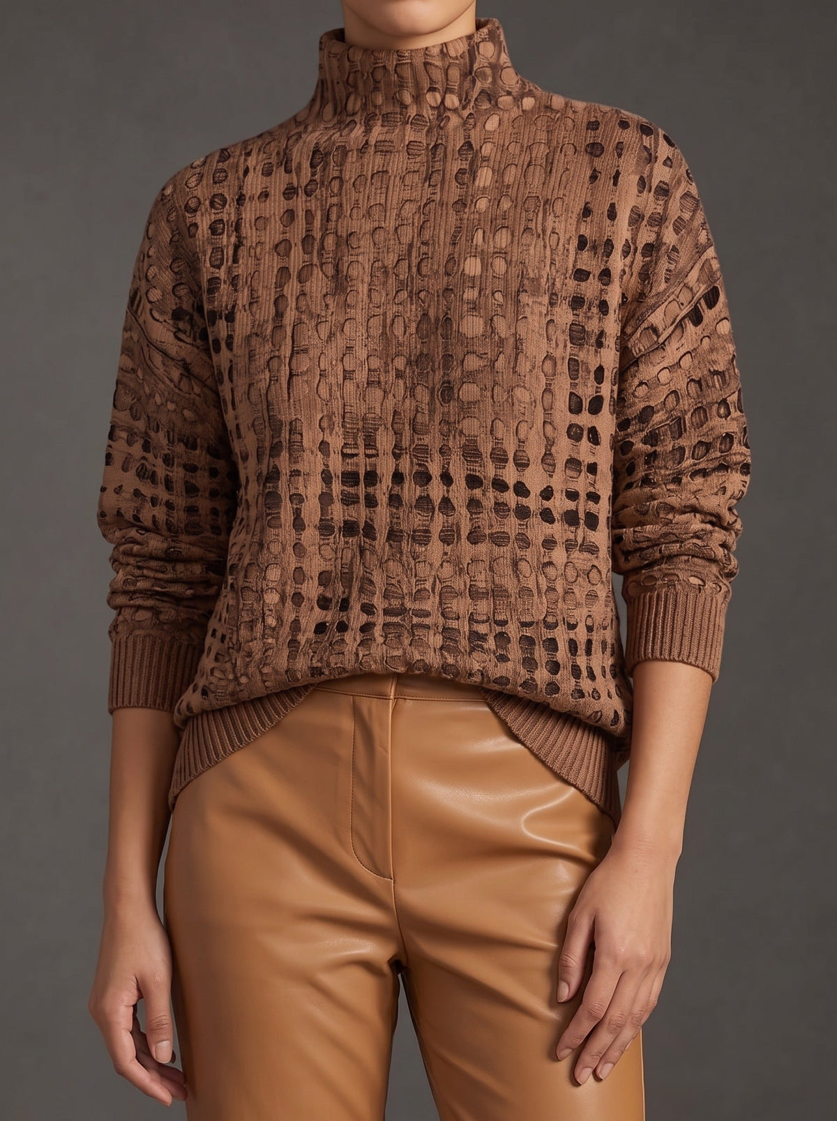 MARNIE - JERSEY DE CUELLO ALTO CASTAÑO CON REJILLA