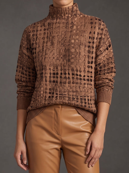 MARNIE - JERSEY DE CUELLO ALTO CASTAÑO CON REJILLA