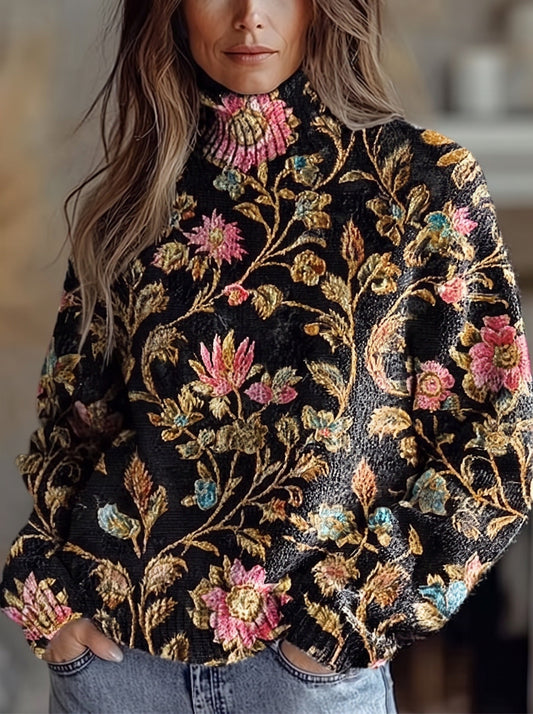 ODILIA - JERSEY DE CUELLO ALTO CON VID DORADA