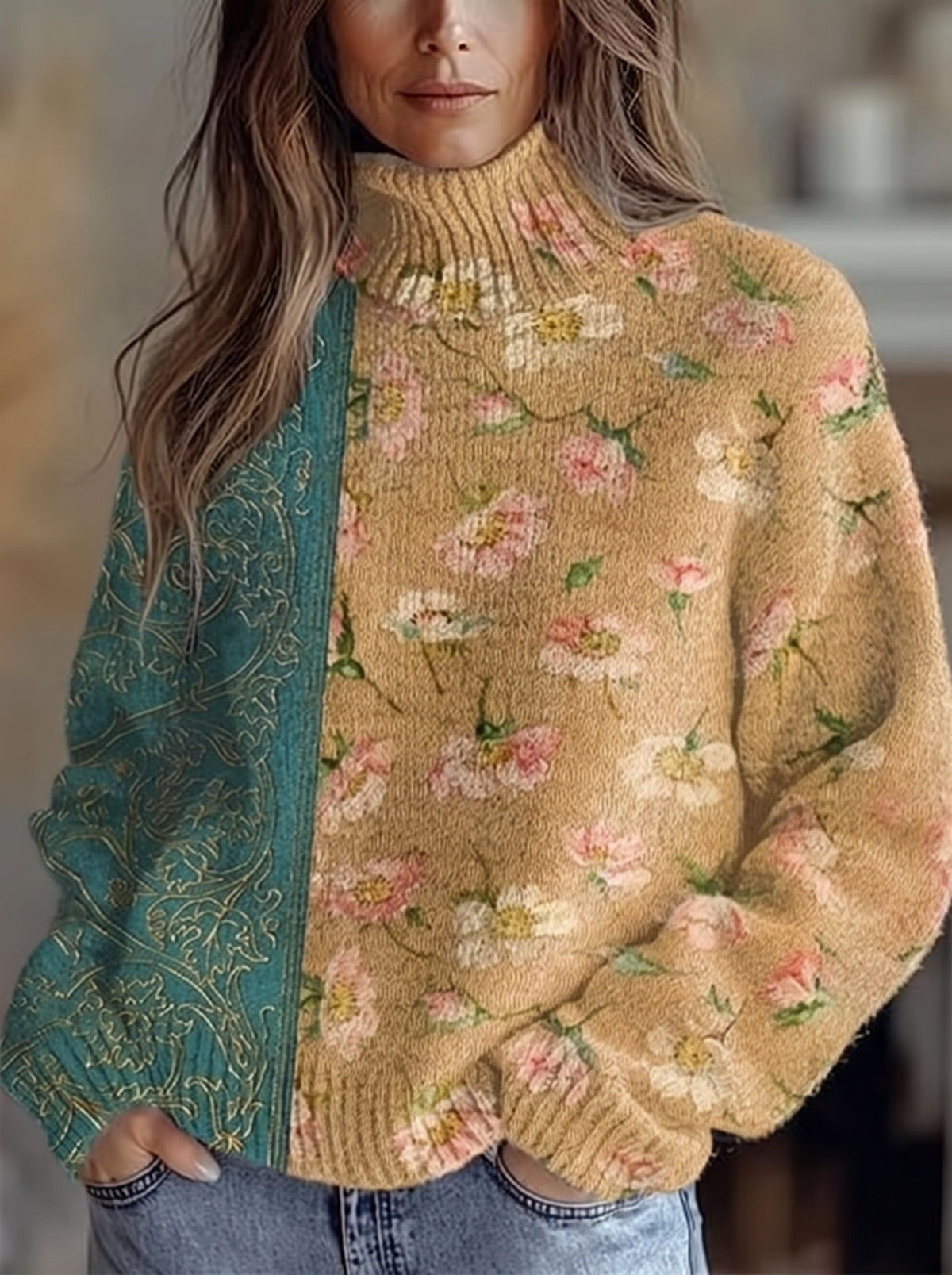 SAFFRA - JERSEY DE CUELLO ALTO FLOR DE AZAFRÁN