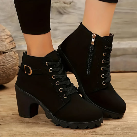 VALESKA - BOTINES CON CORDONES Y TACÓN ANCHO