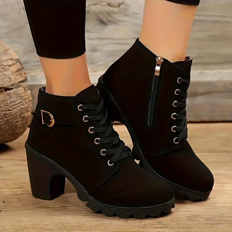 VALESKA - BOTINES CON CORDONES Y TACÓN ANCHO