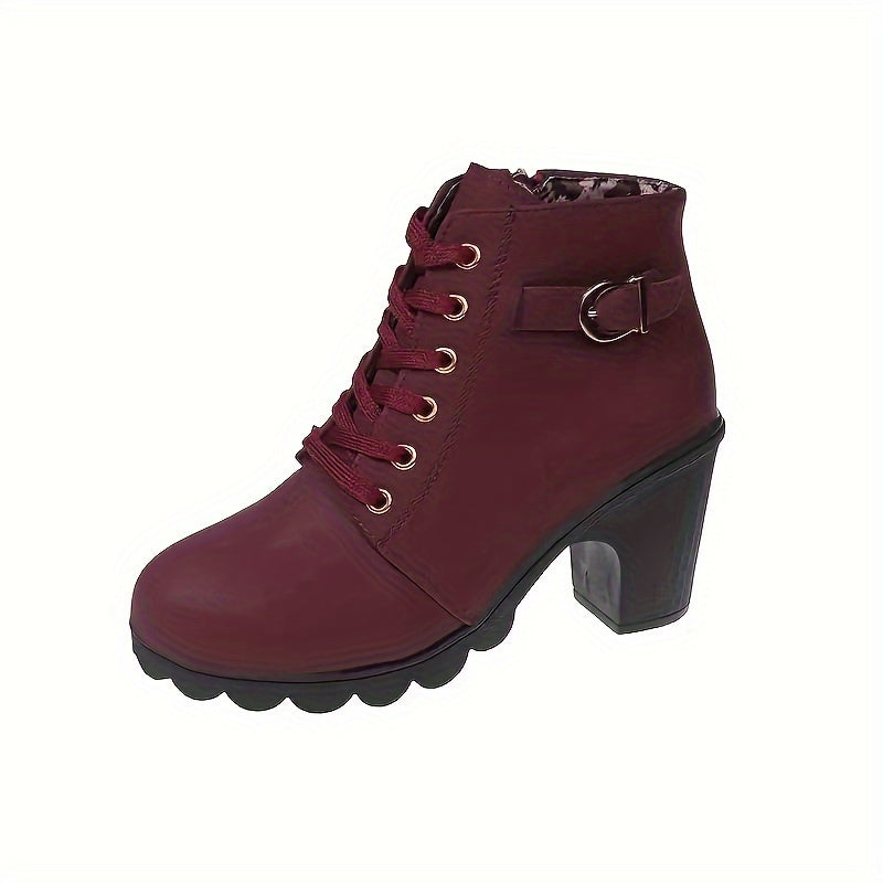 VALESKA - BOTINES CON CORDONES Y TACÓN ANCHO