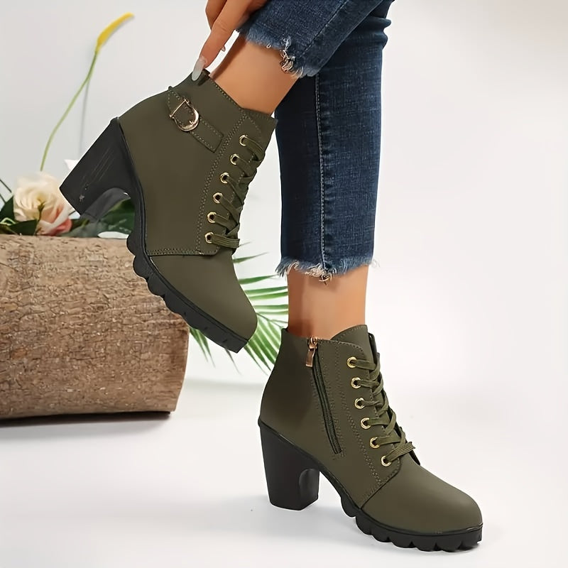 VALESKA - BOTINES CON CORDONES Y TACÓN ANCHO