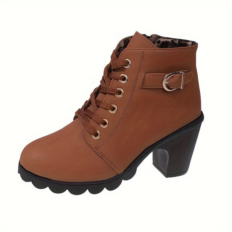 VALESKA - BOTINES CON CORDONES Y TACÓN ANCHO