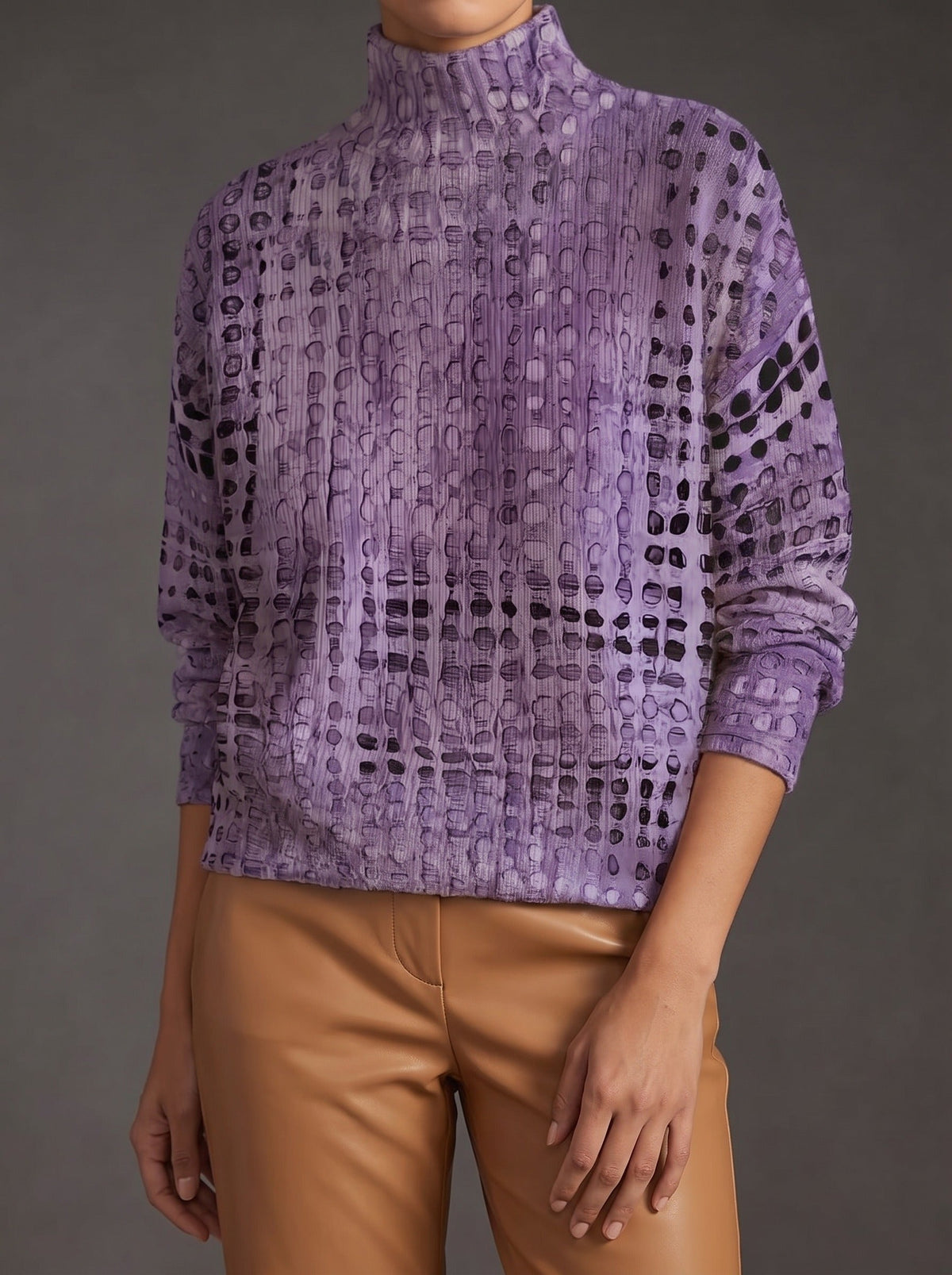 YSOLDE - JERSEY DE CUELLO ALTO DE REJILLA LAVANDA